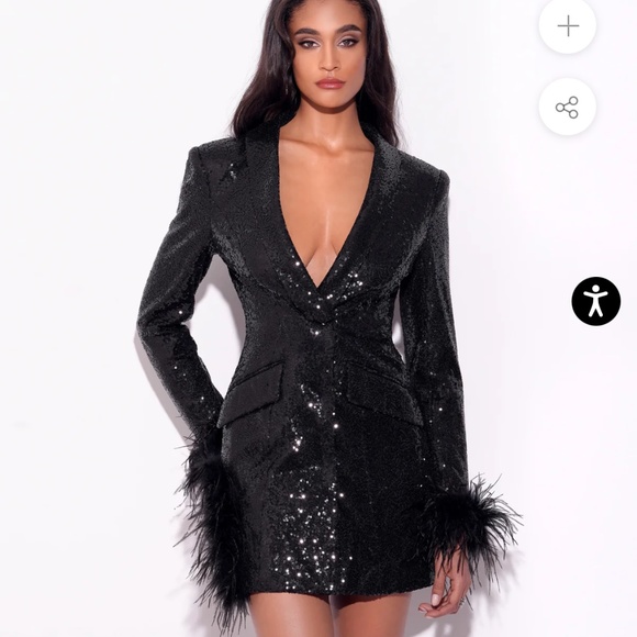 Miss Circle Dresses & Skirts - Sequin Feather Cuff Blazer Dress - Black
